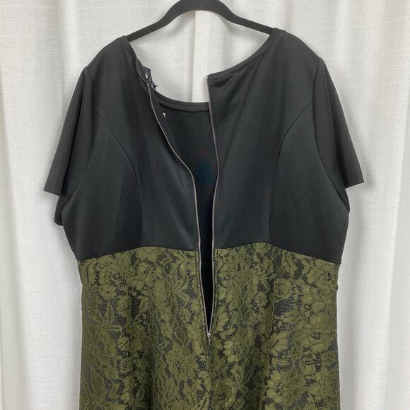 Eloquii Studio Black&Green Brocade Lace Fit&Flare Midi Dress Sz.24W NWT - Picture 12 of 16